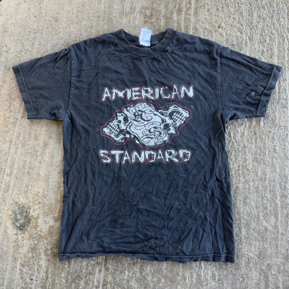 VINTAGE Y2K AMERICAN STANDARD SKULL ROSE T-SHIRT GRUNGE GRAPHIC MENS MEDIUM